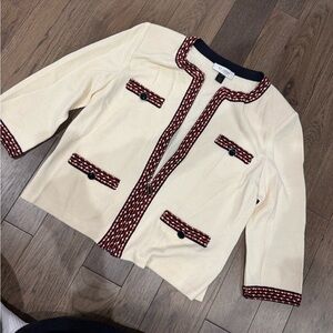 St. John Knit Cream Zip Jacket with Black and Red Trim